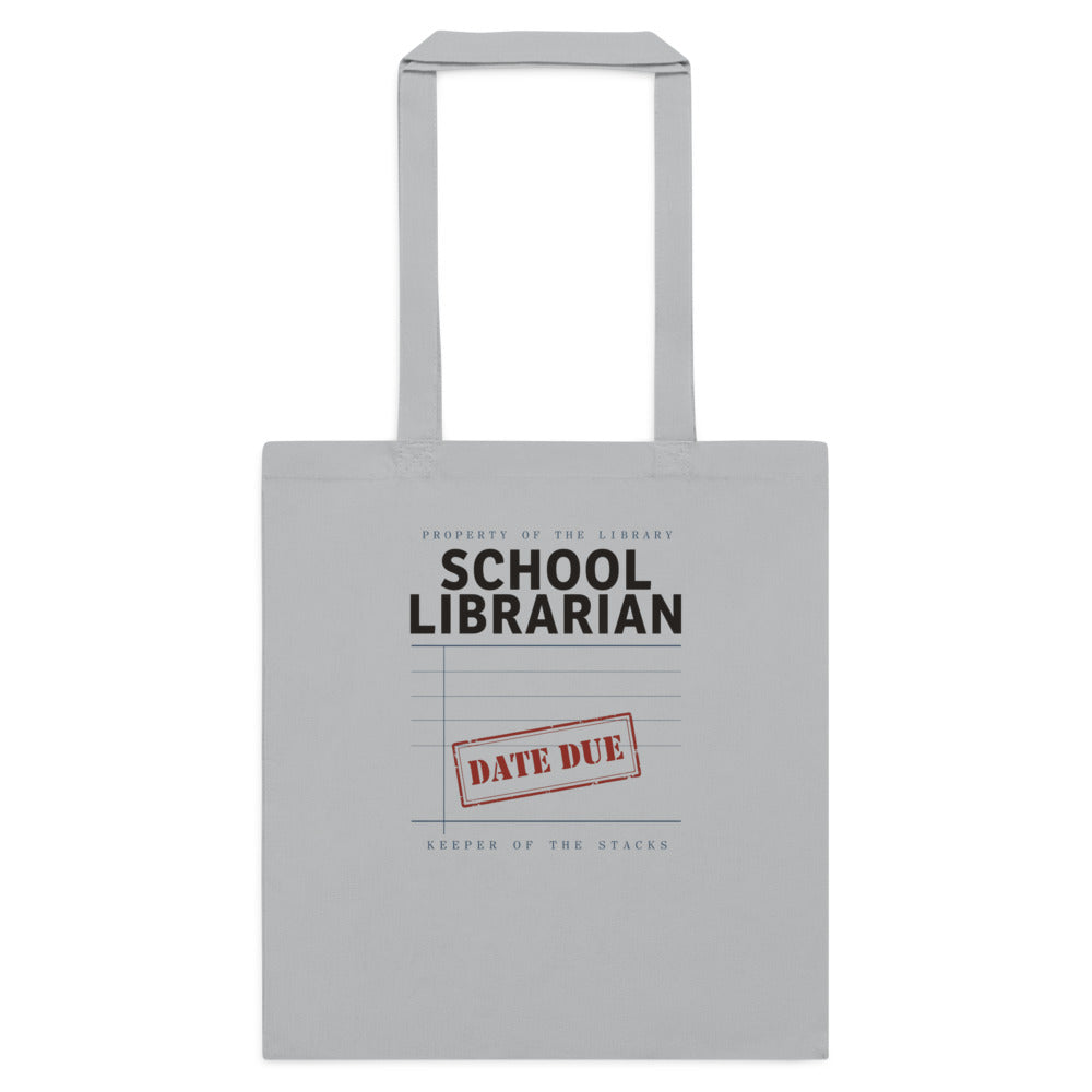 Property of the School Library card catalog school librarian cotton tote bag — Light Grey, flat