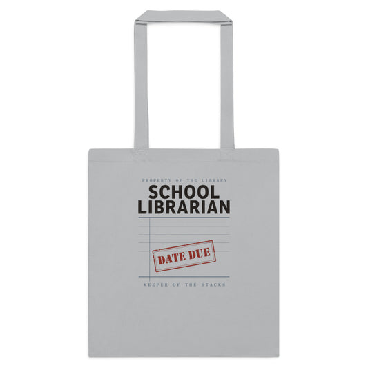 Property of the School Library card catalog school librarian cotton tote bag — Light Grey, flat