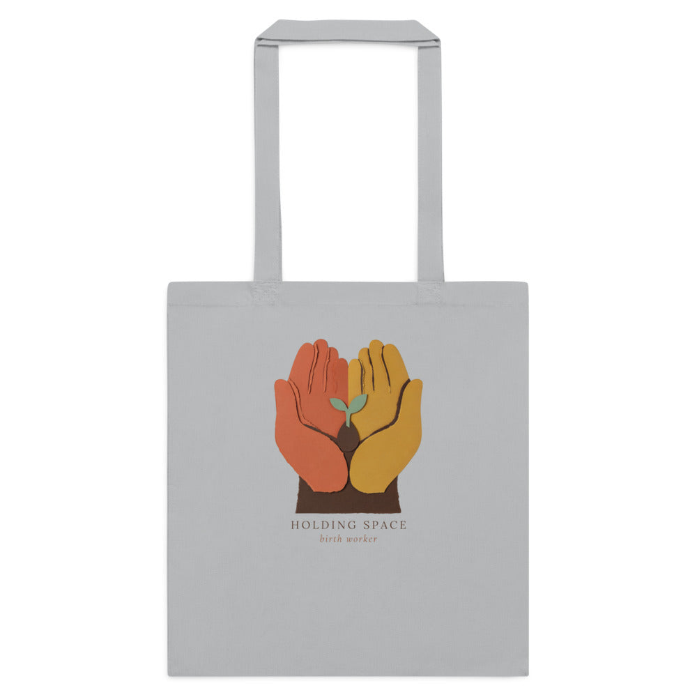Holding Space birth worker doula cotton tote bag — Light Grey, flat
