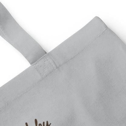 Powered by Coffee and Crochet cottagecore crochet cotton tote bag — Light Grey, detail