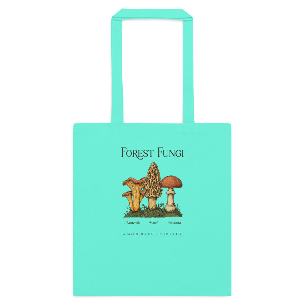 Forest Fungi vintage mushroom field guide tote bag — Mint, flat