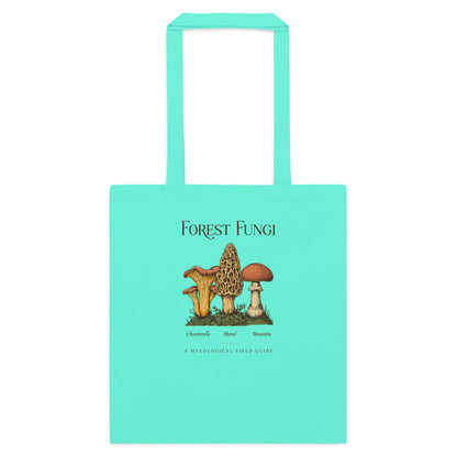 Forest Fungi vintage mushroom field guide tote bag — Mint, flat