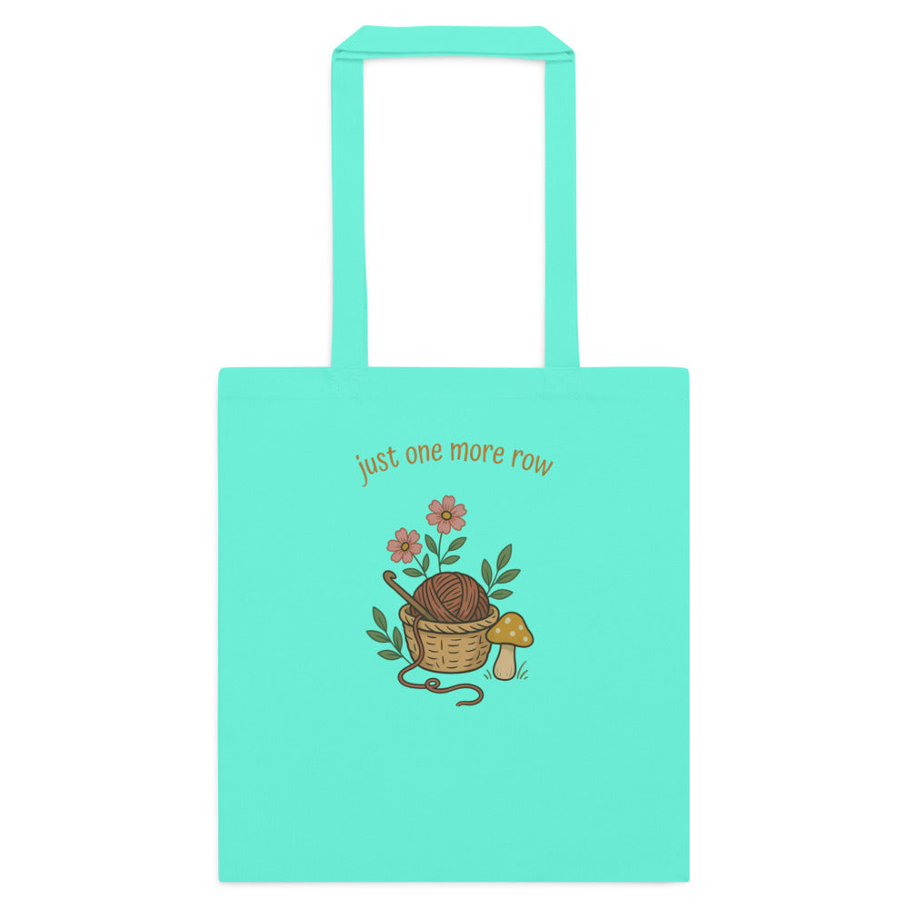 Just One More Row crochet cottagecore cotton tote bag — Mint, flat