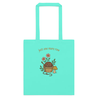Just One More Row crochet cottagecore cotton tote bag — Mint, flat