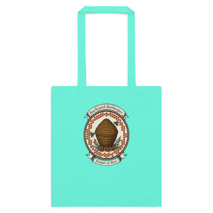 Backyard Beekeeper Keeper of Bees vintage apiary crest cotton tote bag — Mint, flat