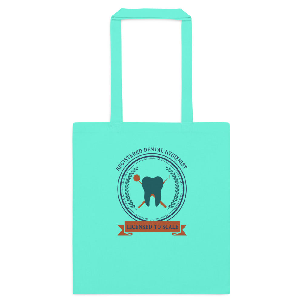 Licensed to Scale registered dental hygienist cotton tote bag — Mint, flat
