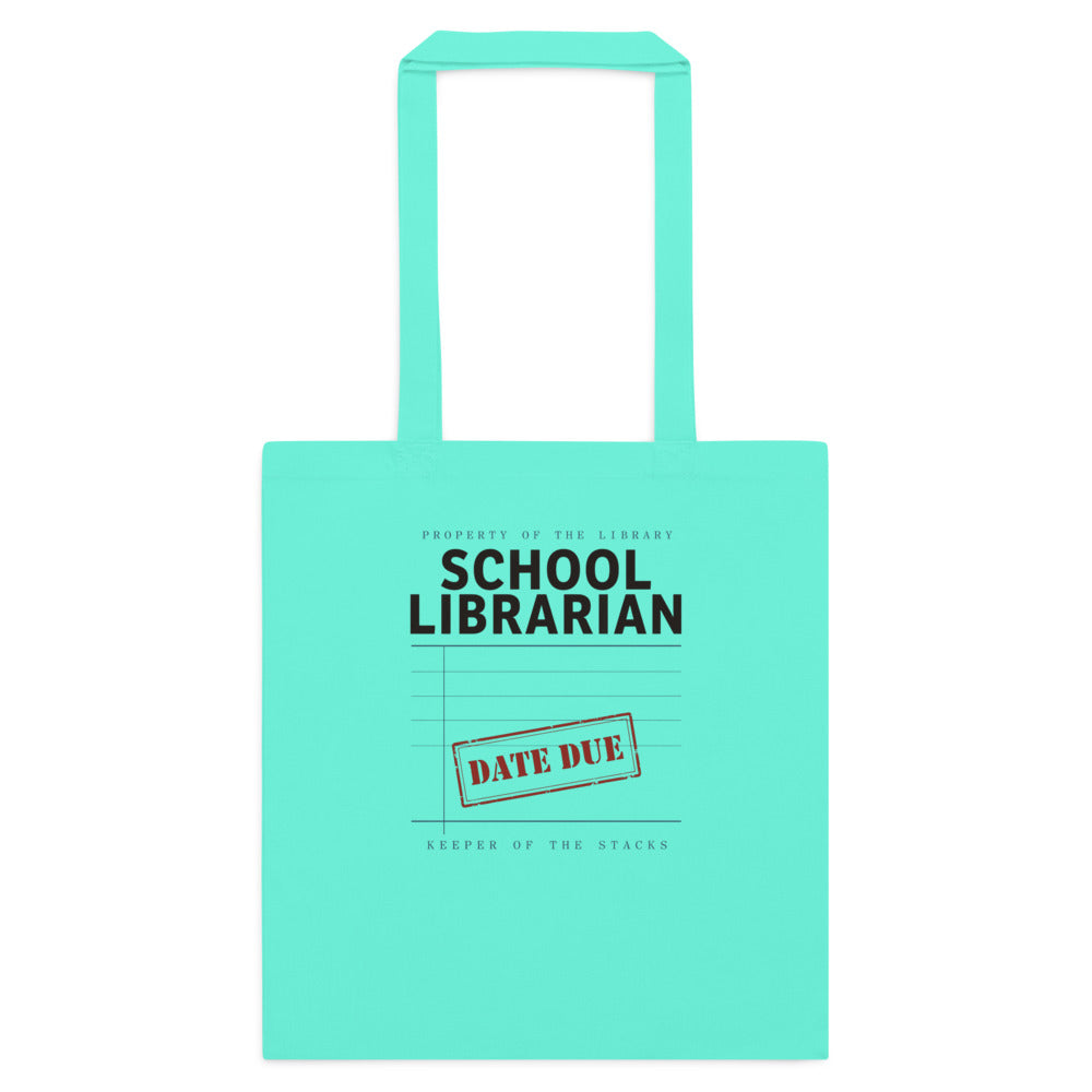 Property of the School Library card catalog school librarian cotton tote bag — Mint, flat