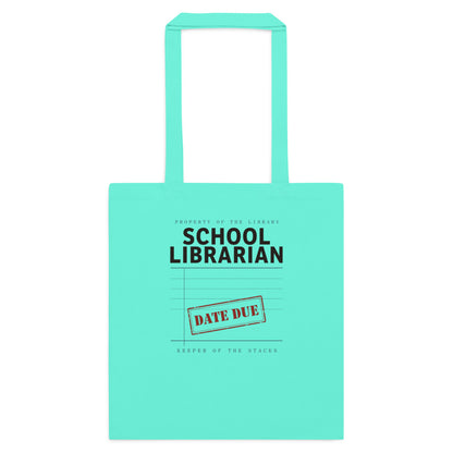 Property of the School Library card catalog school librarian cotton tote bag — Mint, flat