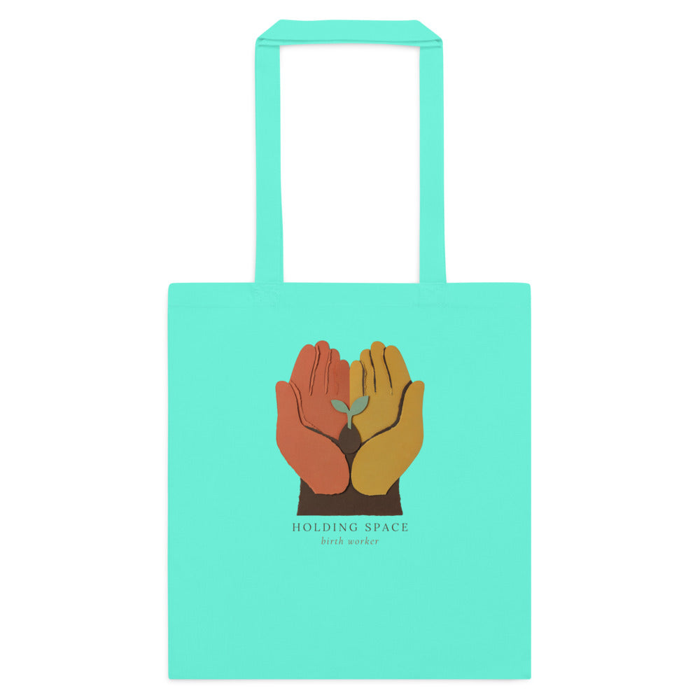 Holding Space birth worker doula cotton tote bag — Mint, flat