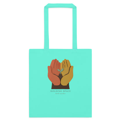 Holding Space birth worker doula cotton tote bag — Mint, flat