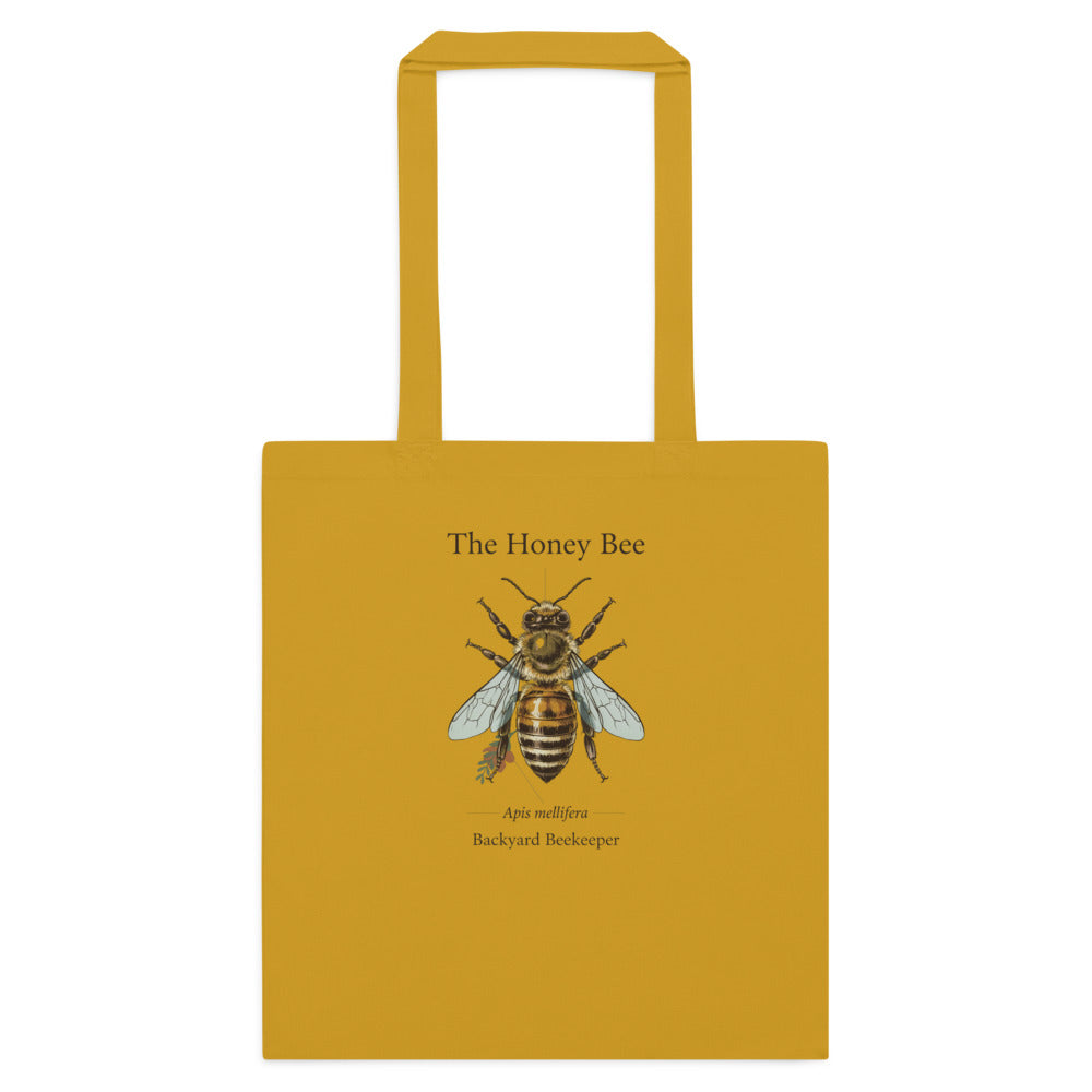 The Honey Bee Apis mellifera anatomical cotton tote bag — Mustard, flat