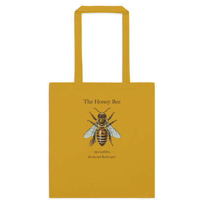 The Honey Bee Apis mellifera anatomical cotton tote bag — Mustard, flat