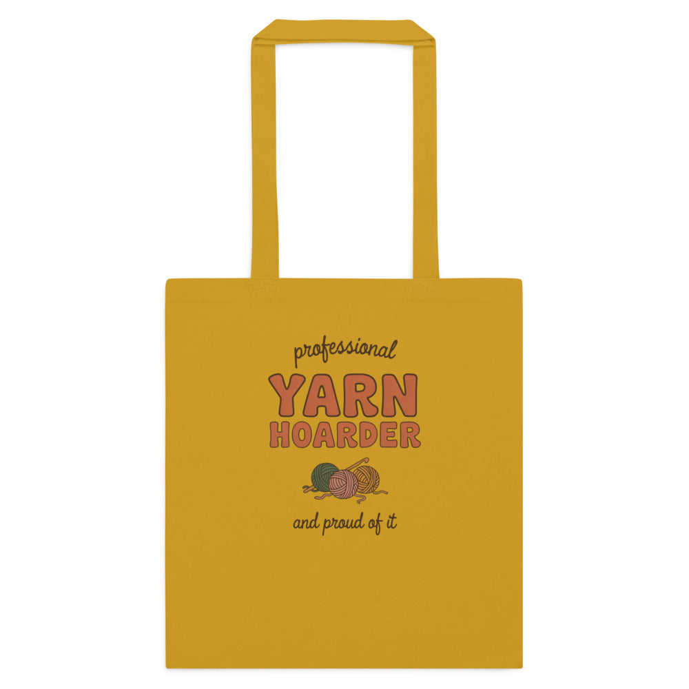 Professional Yarn Hoarder crochet cottagecore cotton tote bag — Mustard, flat