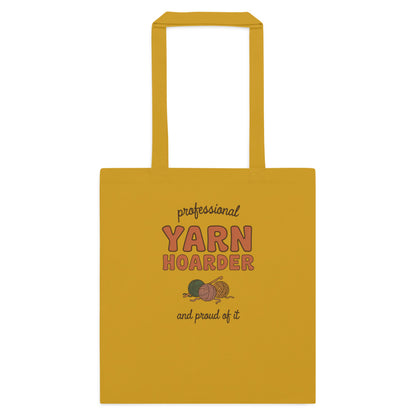 Professional Yarn Hoarder crochet cottagecore cotton tote bag — Mustard, flat