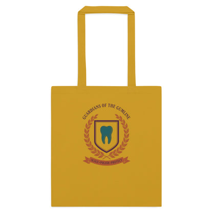 Guardians of the Gumline dental hygienist cotton tote bag — Mustard, flat