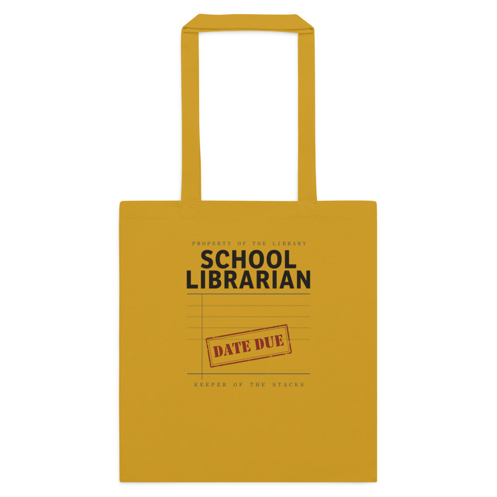 Property of the School Library card catalog school librarian cotton tote bag — Mustard, flat