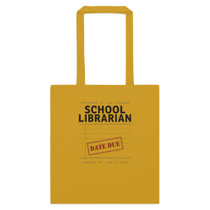 Property of the School Library card catalog school librarian cotton tote bag — Mustard, flat