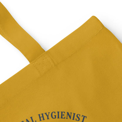 Licensed to Scale registered dental hygienist cotton tote bag — Mustard, detail