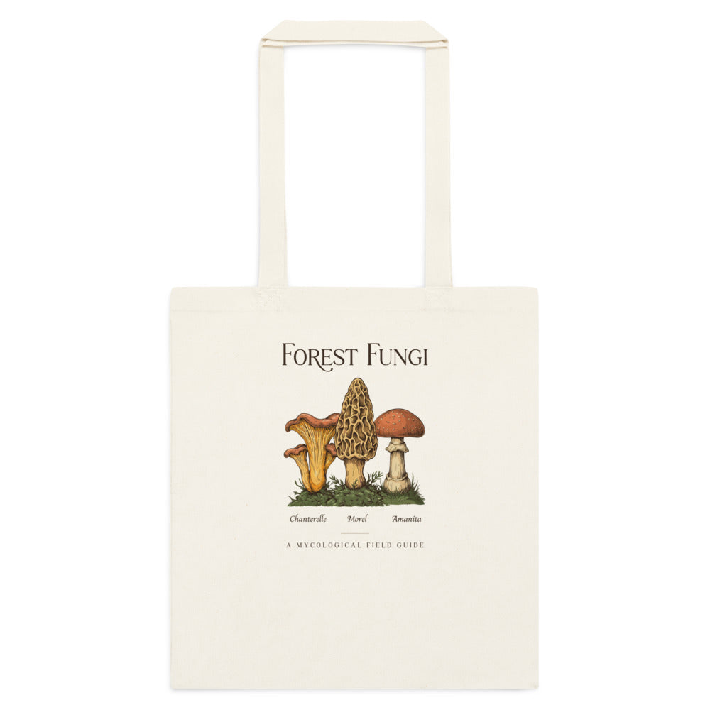 Forest Fungi vintage mushroom field guide tote bag — Natural, flat