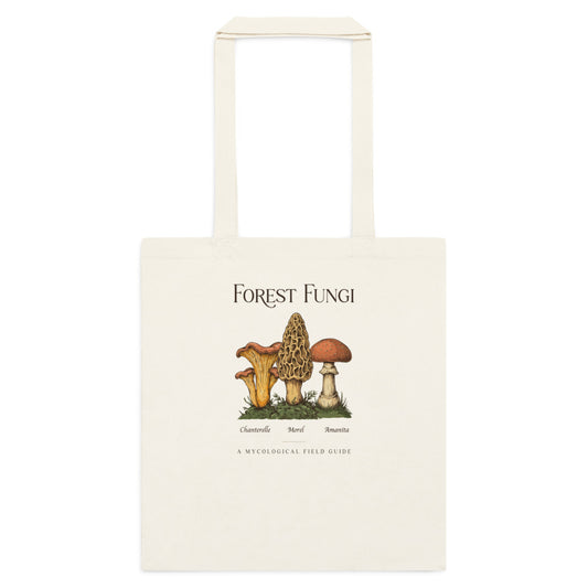 Forest Fungi vintage mushroom field guide tote bag — Natural, flat