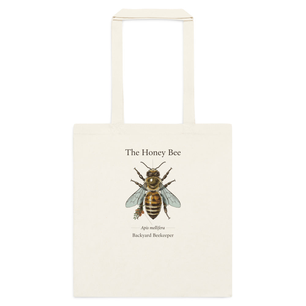 The Honey Bee Apis mellifera anatomical cotton tote bag — Natural, flat