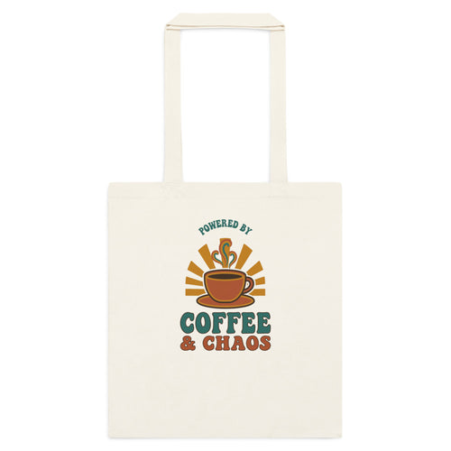Funny Teacher Tote, Teacher Coffee Tote, Teacher Appreciation Gift — Powered By Coffee And Chaos Retro Groovy Teacher Tote