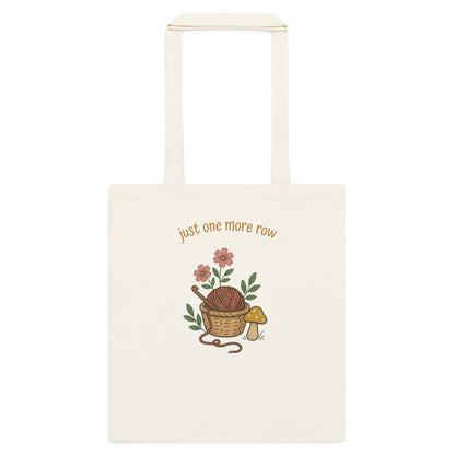 Just One More Row crochet cottagecore cotton tote bag — Natural, flat