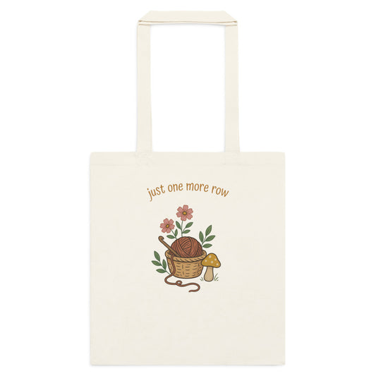 Just One More Row crochet cottagecore cotton tote bag — Natural, flat