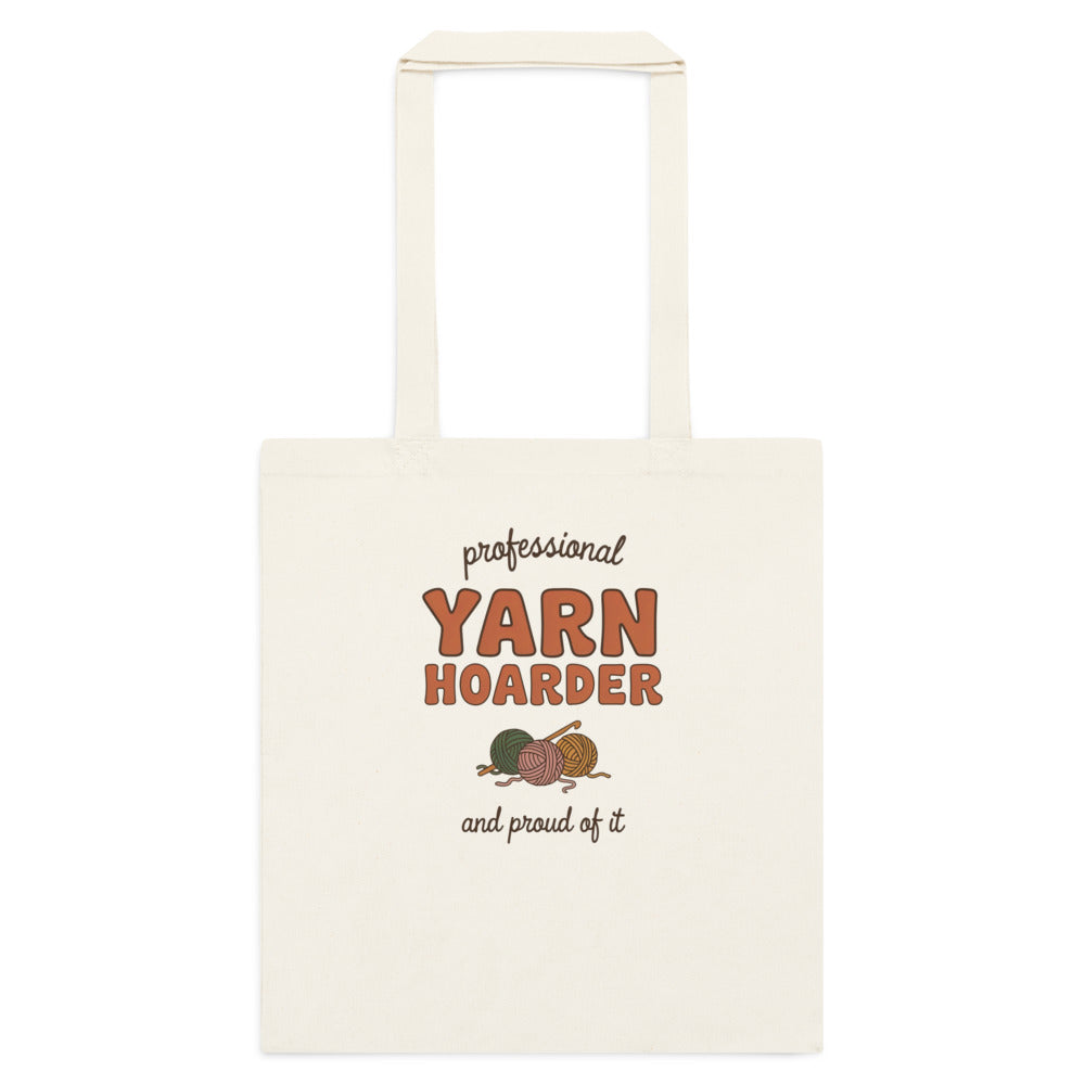 Professional Yarn Hoarder crochet cottagecore cotton tote bag — Natural, flat
