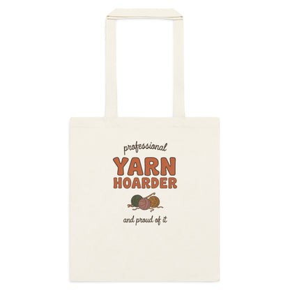 Professional Yarn Hoarder crochet cottagecore cotton tote bag — Natural, flat