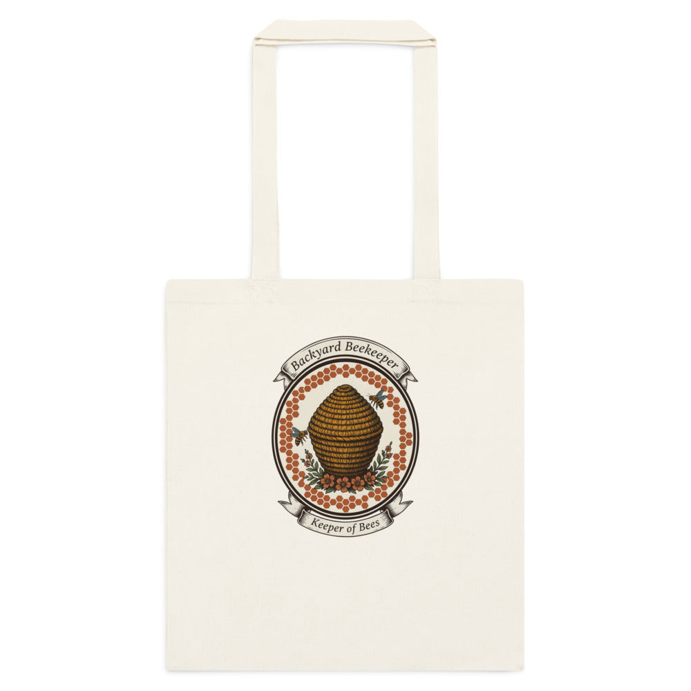 Backyard Beekeeper Keeper of Bees vintage apiary crest cotton tote bag — Natural, flat
