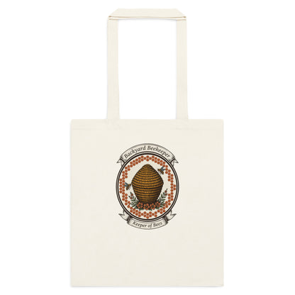 Backyard Beekeeper Keeper of Bees vintage apiary crest cotton tote bag — Natural, flat