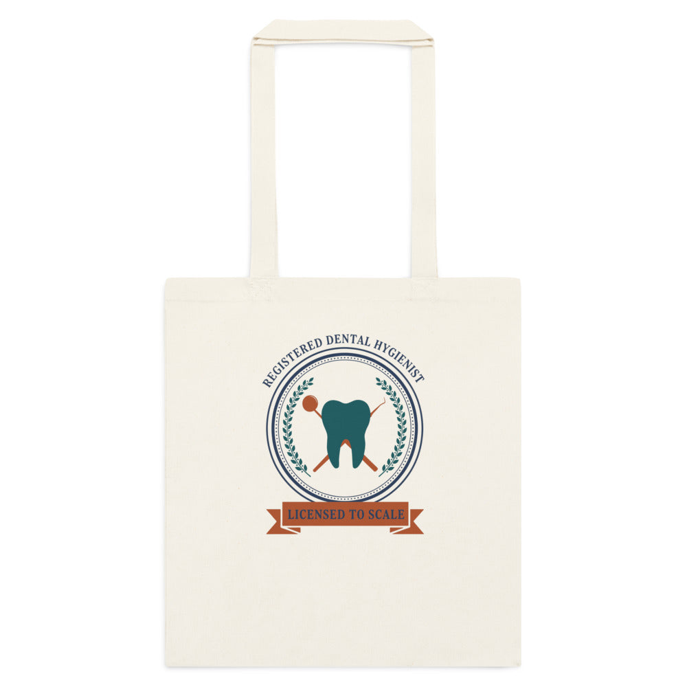 Licensed to Scale registered dental hygienist cotton tote bag — Natural, flat