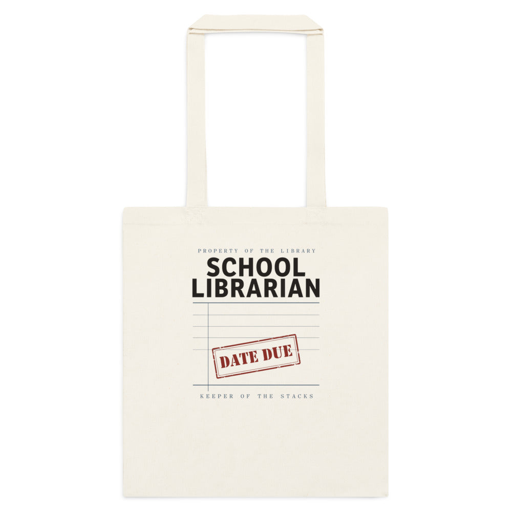 Property of the School Library card catalog school librarian cotton tote bag — Natural, flat