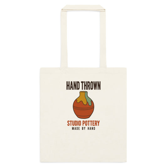Hand Thrown Studio Pottery retro poster cotton tote bag — Natural, flat