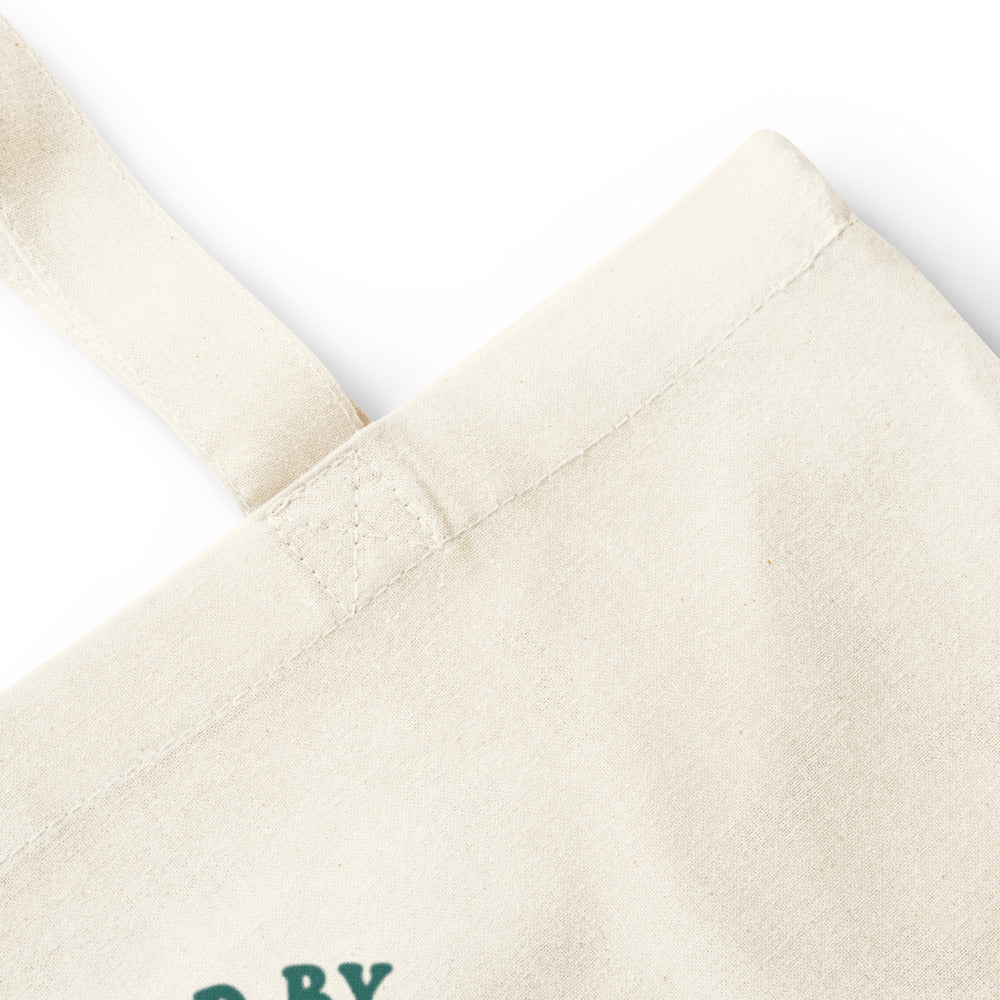 Powered By Coffee And Chaos retro groovy teacher cotton tote bag — Natural, detail