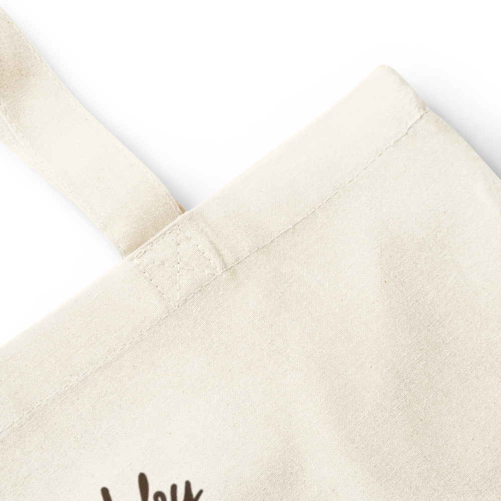 Powered by Coffee and Crochet cottagecore crochet cotton tote bag — Natural, detail