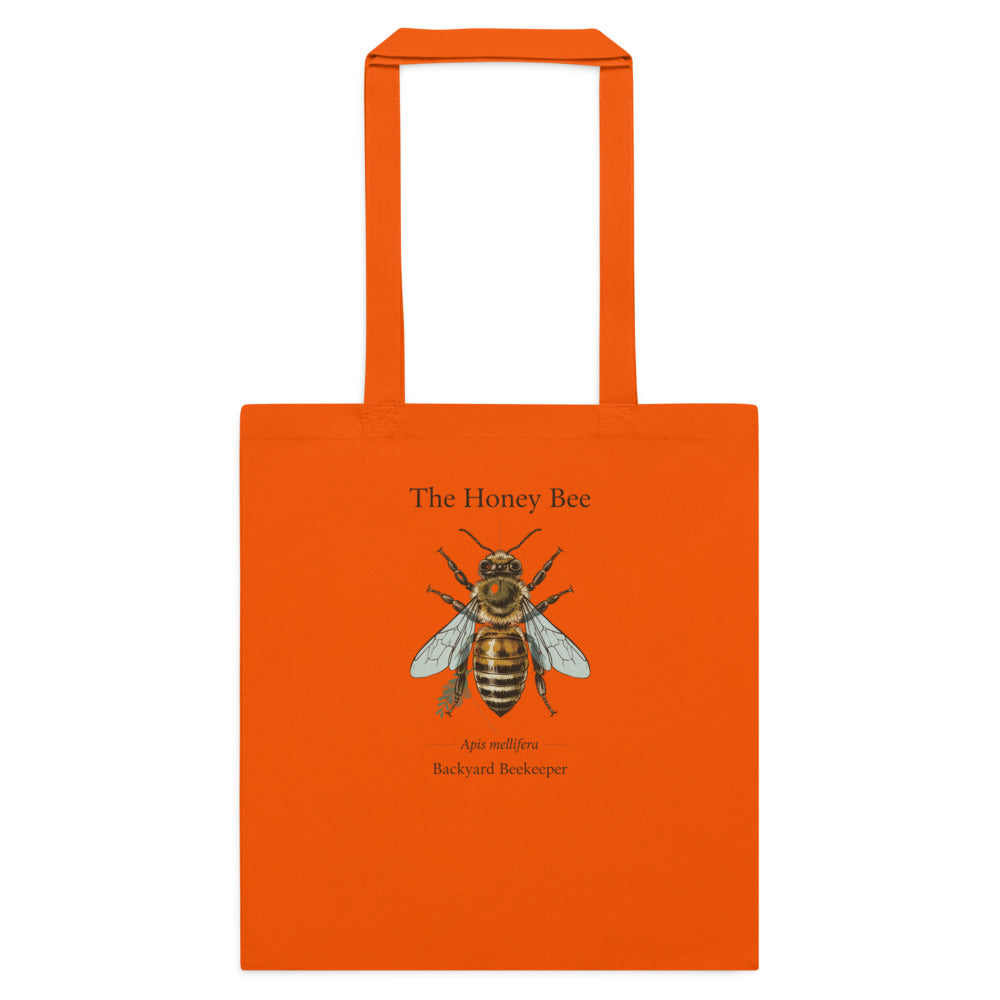 The Honey Bee Apis mellifera anatomical cotton tote bag — Orange, flat