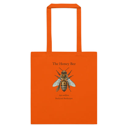 The Honey Bee Apis mellifera anatomical cotton tote bag — Orange, flat