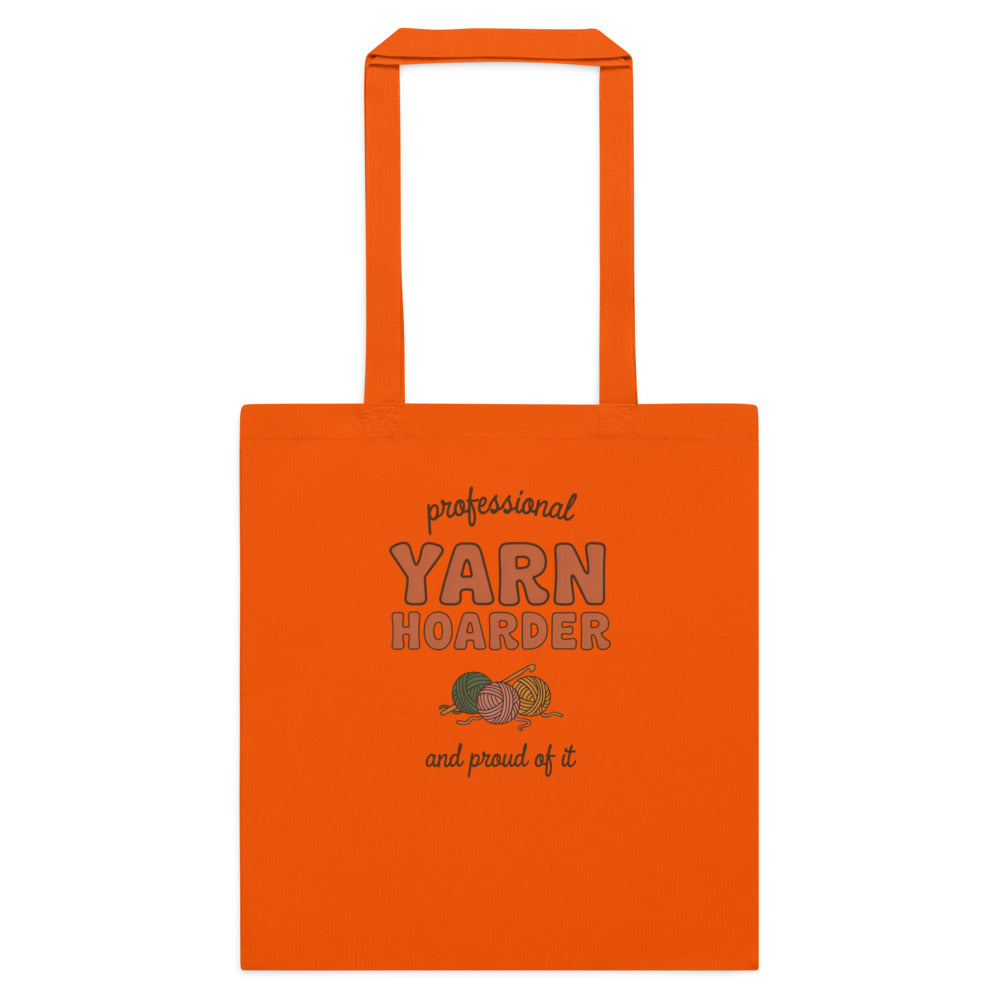 Professional Yarn Hoarder crochet cottagecore cotton tote bag — Orange, flat