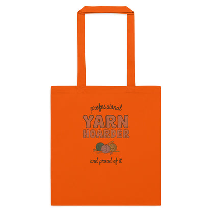 Professional Yarn Hoarder crochet cottagecore cotton tote bag — Orange, flat