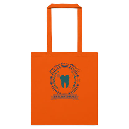 Licensed to Scale registered dental hygienist cotton tote bag — Orange, flat