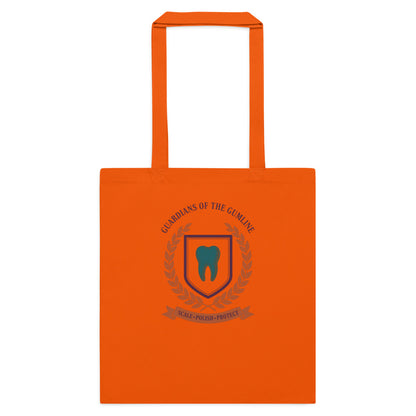 Guardians of the Gumline dental hygienist cotton tote bag — Orange, flat