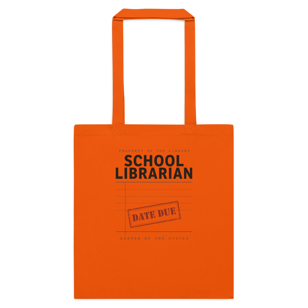 Property of the School Library card catalog school librarian cotton tote bag — Orange, flat