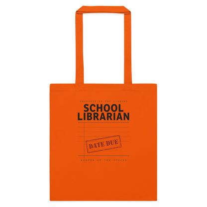Property of the School Library card catalog school librarian cotton tote bag — Orange, flat
