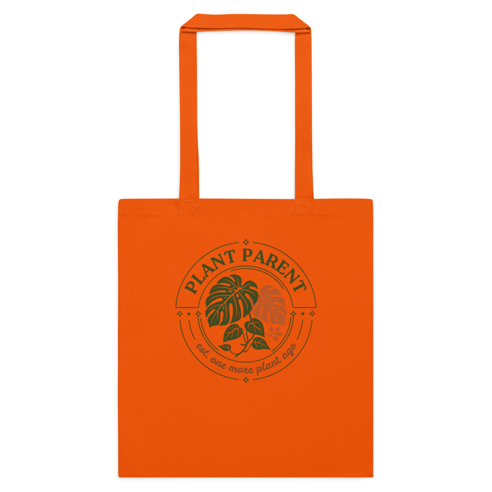 Plant Parent retro botanical badge cotton tote bag — Orange, flat