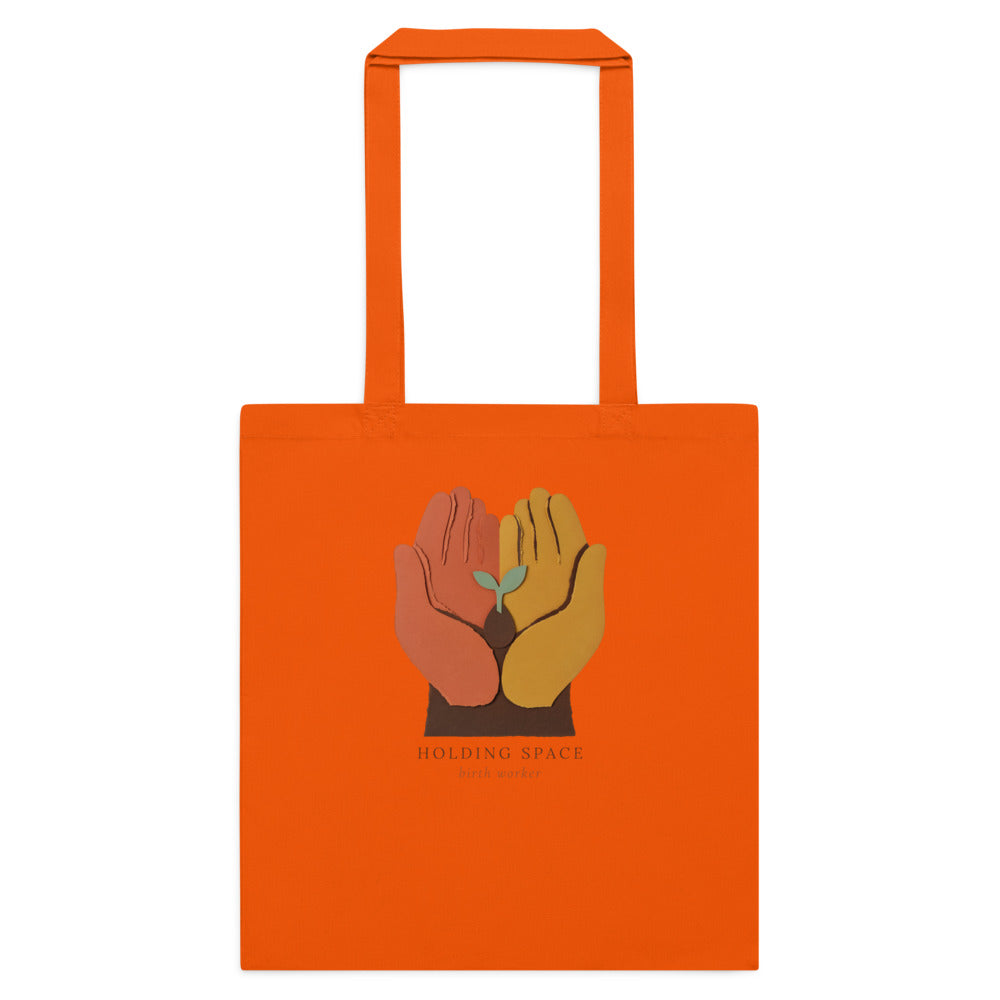 Holding Space birth worker doula cotton tote bag — Orange, flat