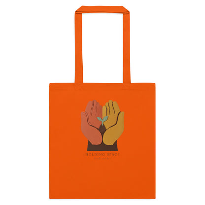 Holding Space birth worker doula cotton tote bag — Orange, flat