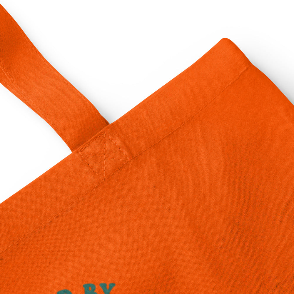 Powered By Coffee And Chaos retro groovy teacher cotton tote bag — Orange, detail