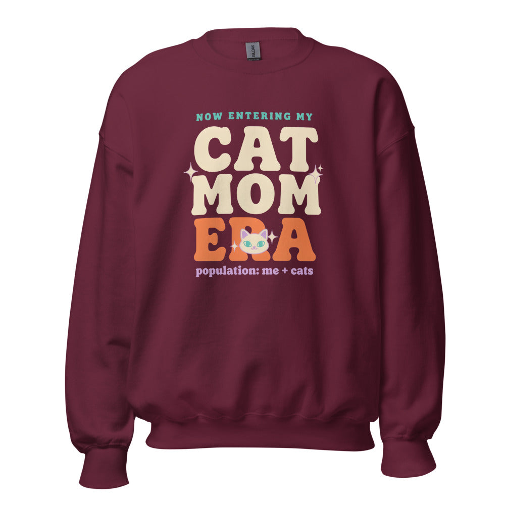 Cat Mom Era retro Y2K crewneck sweatshirt — Maroon, front
